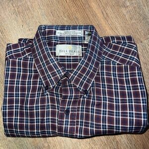 Bill Blass Men's Blue and Burgundy Checkered Shirt size L
